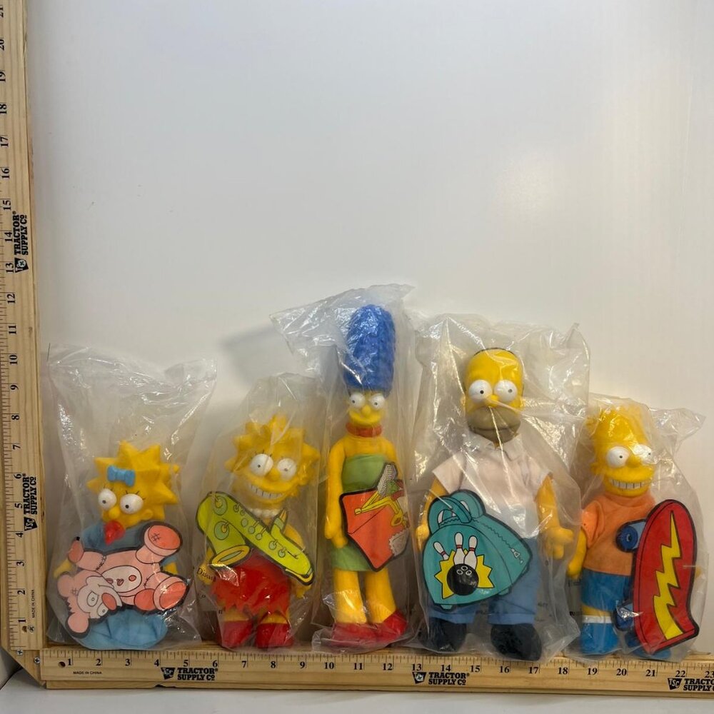 Simpsons Plush Doll Lot Homer Marge Bart Lisa Maggie 5 Pc Set NIP Multicolor